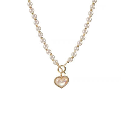 Elegant Heart Shape Imitation Pearl Alloy Splicing Necklace