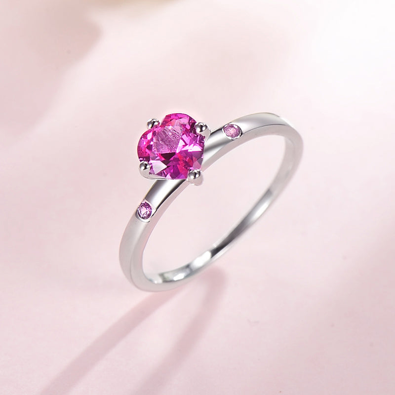 Elegant Heart Shape Zircon Inlay Sterling Silver Ring