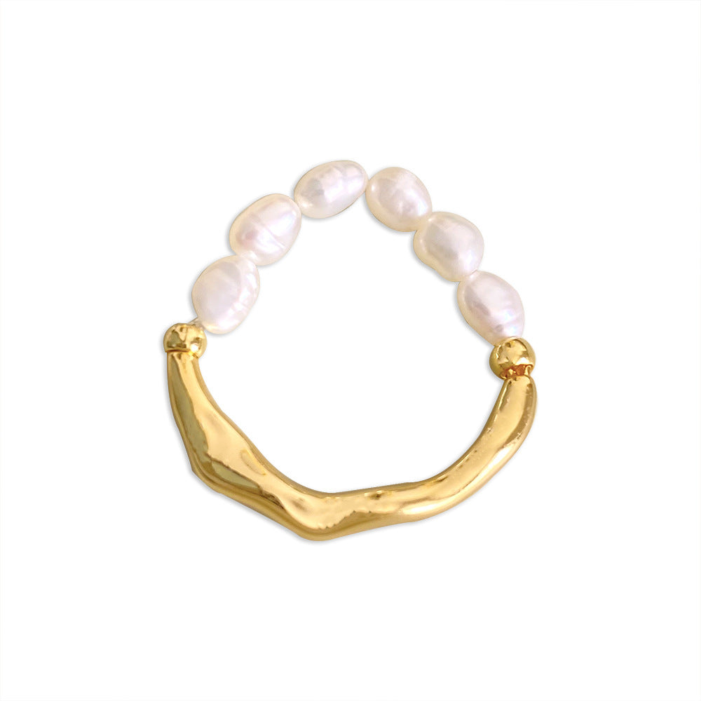 Elegant Baroque Freshwater Pearl Gold Plated Adjustable Ring