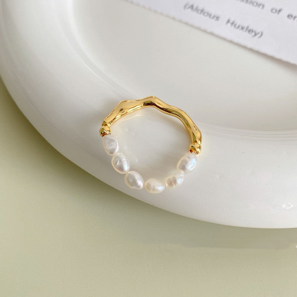 Elegant Baroque Freshwater Pearl Gold Plated Adjustable Ring