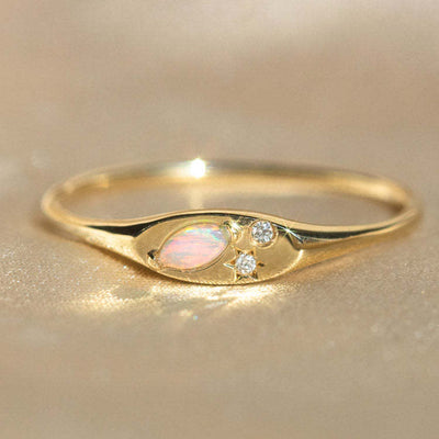 Elegant Lady Commute Geometric Copper Plating Inlay Opal 18K Gold Plated Rings