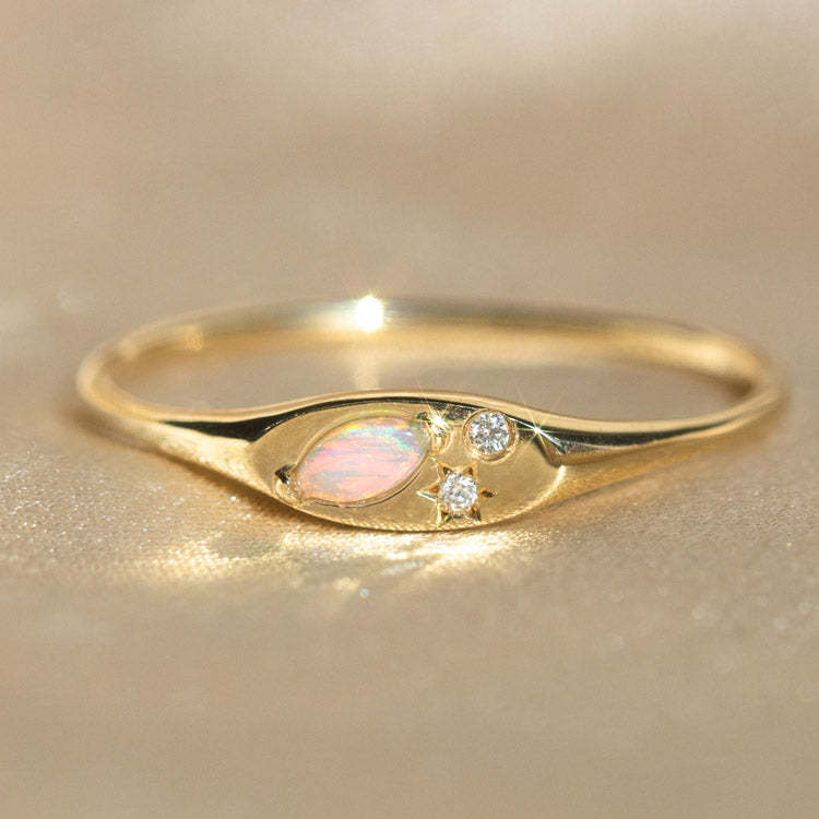 Elegant Geometric Opal Inlay 18K Gold Plated Sterling Silver Engagement Ring