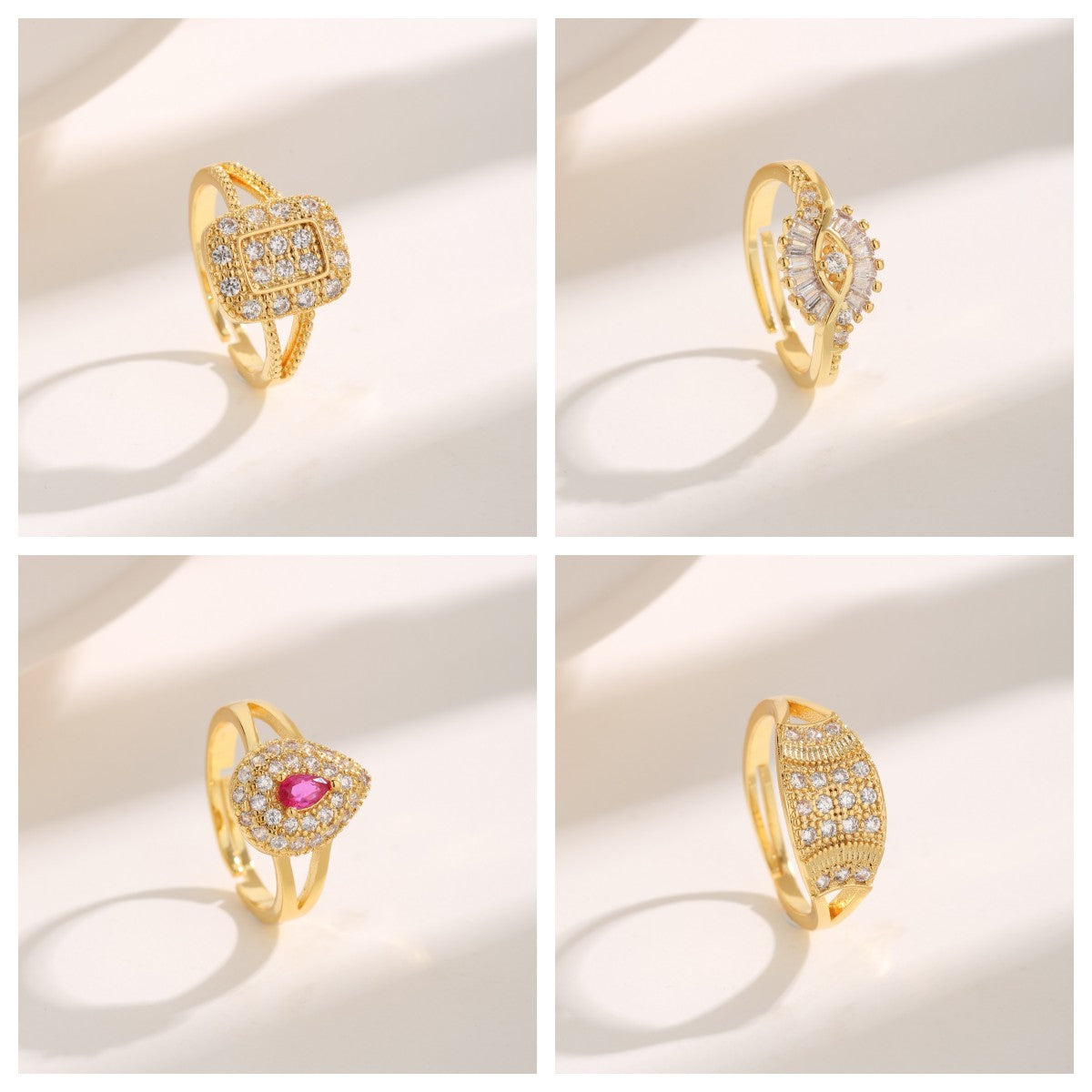 Elegant Angel's Eye Square Zircon 18K Gold Plated Open Ring