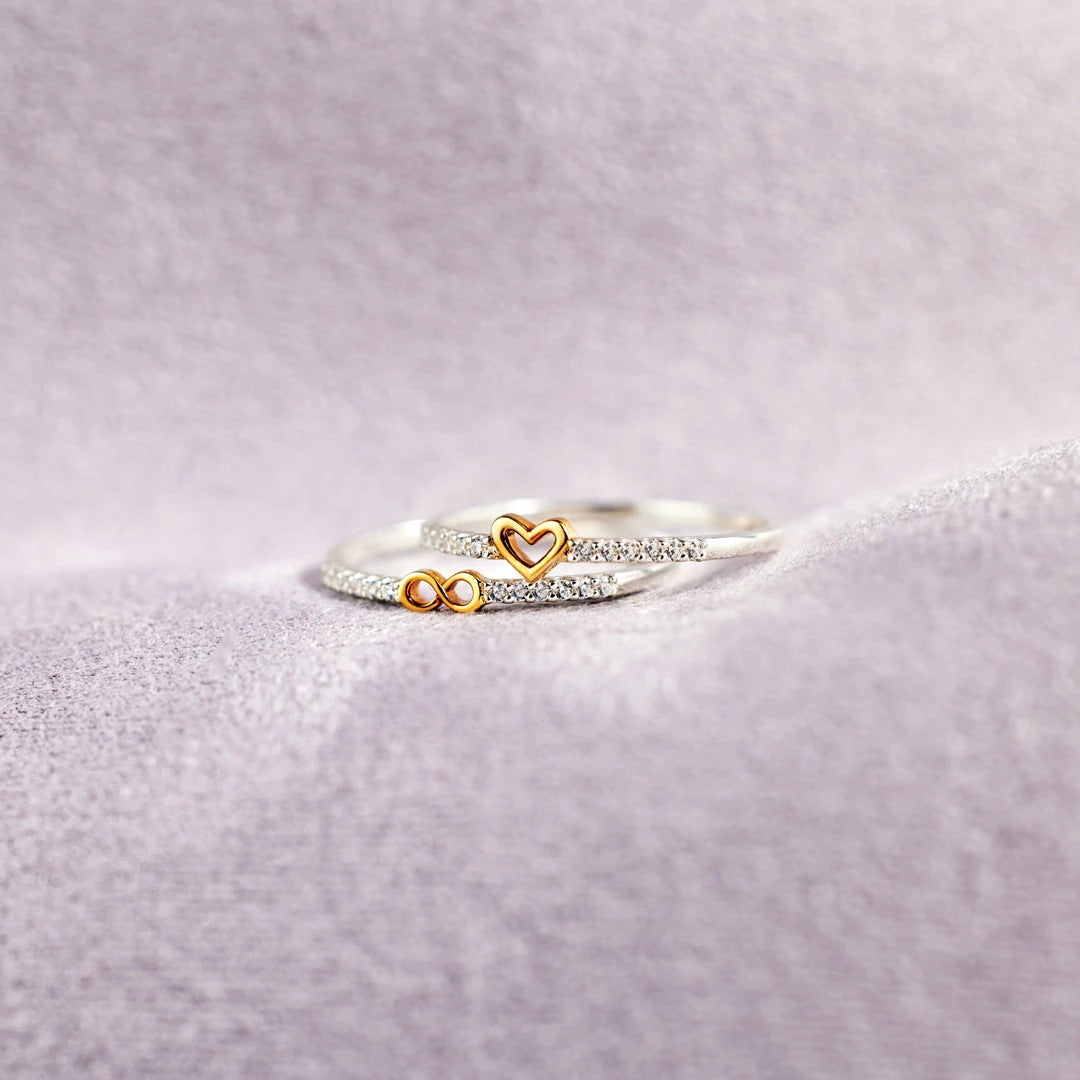 Elegant Infinity Heart Sterling Silver Plated Ring Set