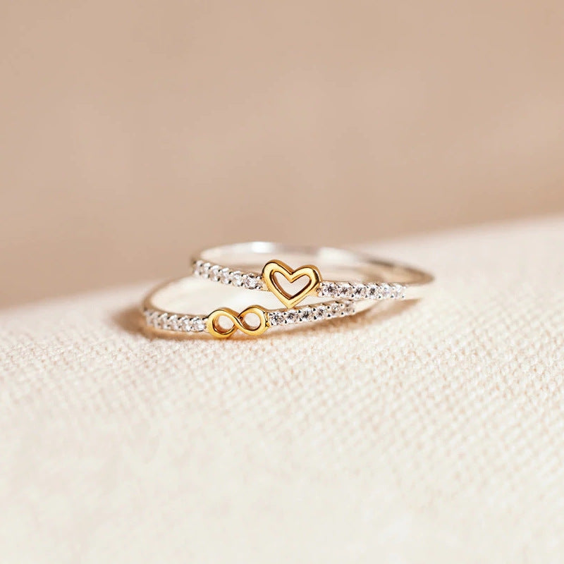 Elegant Infinity Heart Sterling Silver Plated Ring Set