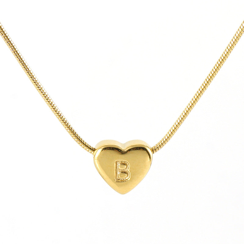 Elegant Heart & Number Stainless Steel Titanium Necklace - Unisex Vintage Snake Chain