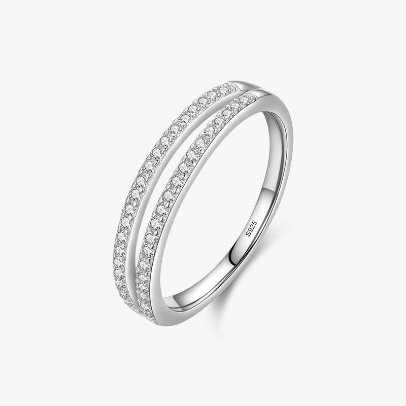 Elegant Double Layer Zircon Inlay Sterling Silver Ring