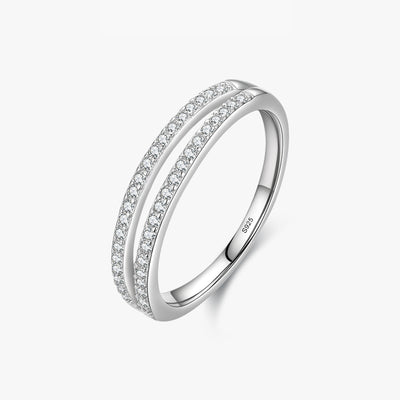 Elegant Lines Sterling Silver Plating Inlay Zircon Rhodium Plated Rings