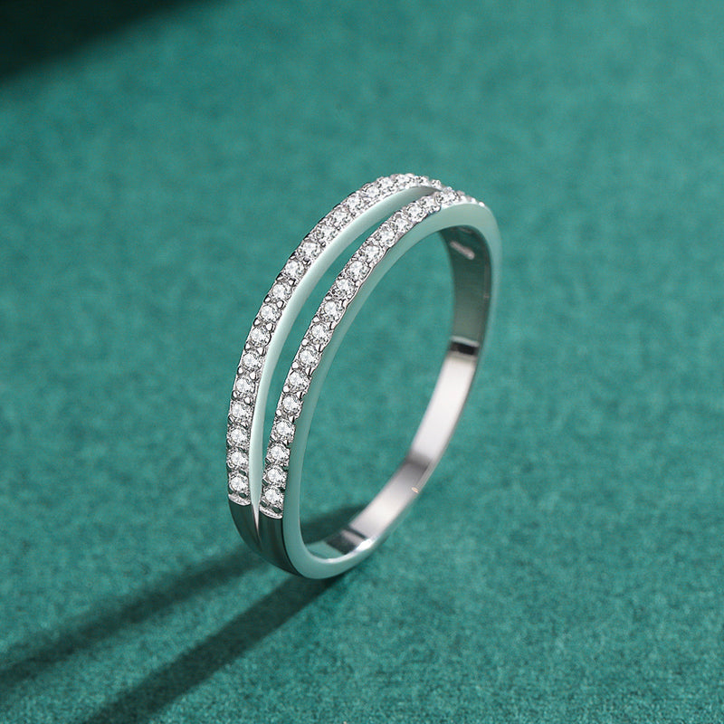 Elegant Double Layer Zircon Inlay Sterling Silver Ring