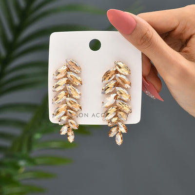 Elegant Leaf Crystal Inlay Copper Alloy Drop Earrings for Women