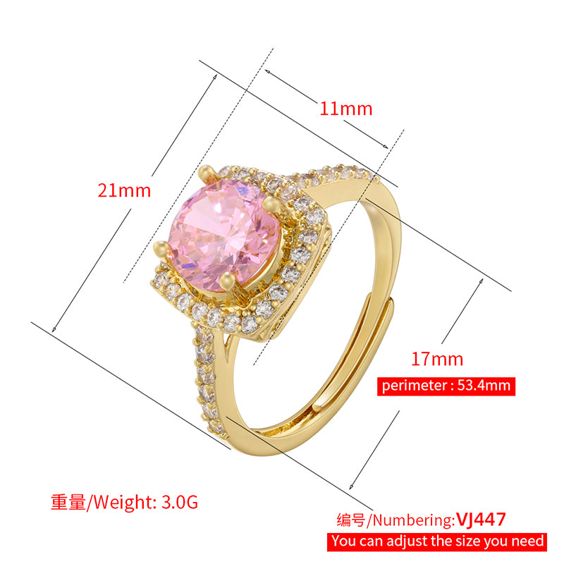 Elegant Luxurious 18K Gold Plated Zircon Adjustable Square Ring