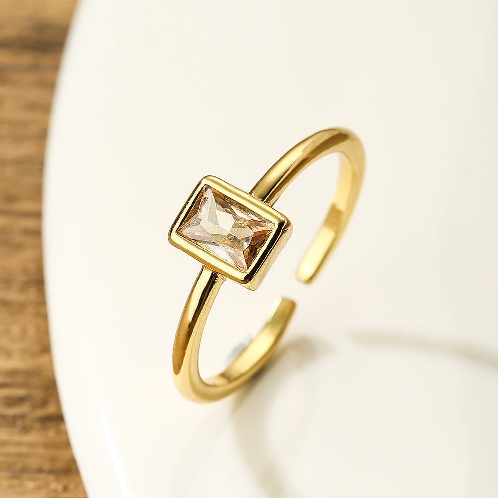 Elegant Minimalist Rectangle Zircon 18K Gold Plated Adjustable Open Ring