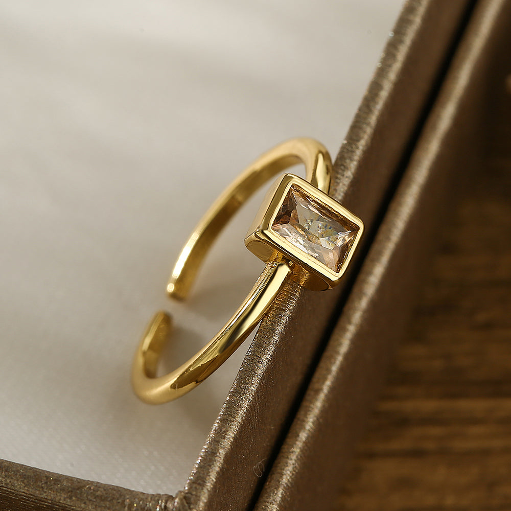 Elegant Minimalist Rectangle Zircon 18K Gold Plated Adjustable Open Ring