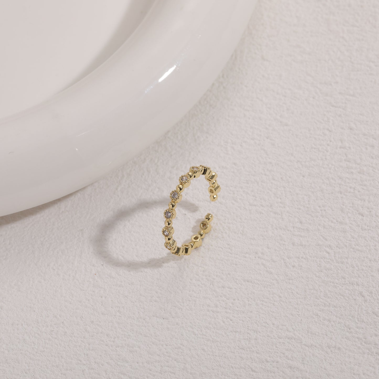 Elegant Minimalist 14K Gold Plated Copper Zircon Beaded Open Ring