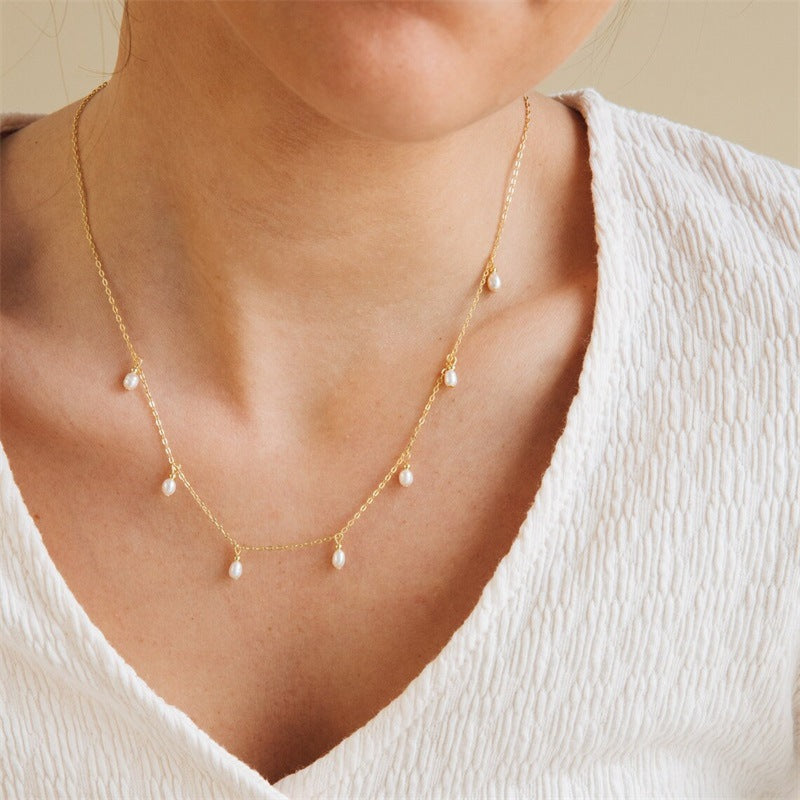 Elegant Waterdrop Pearl Stainless Steel Choker Necklace