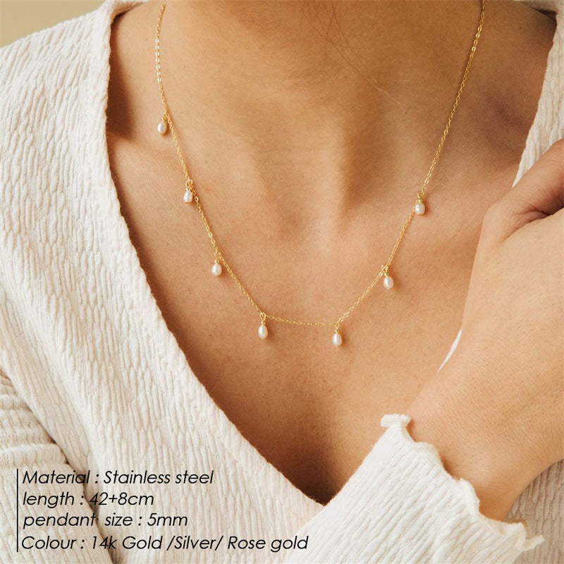 Elegant Waterdrop Pearl Stainless Steel Choker Necklace