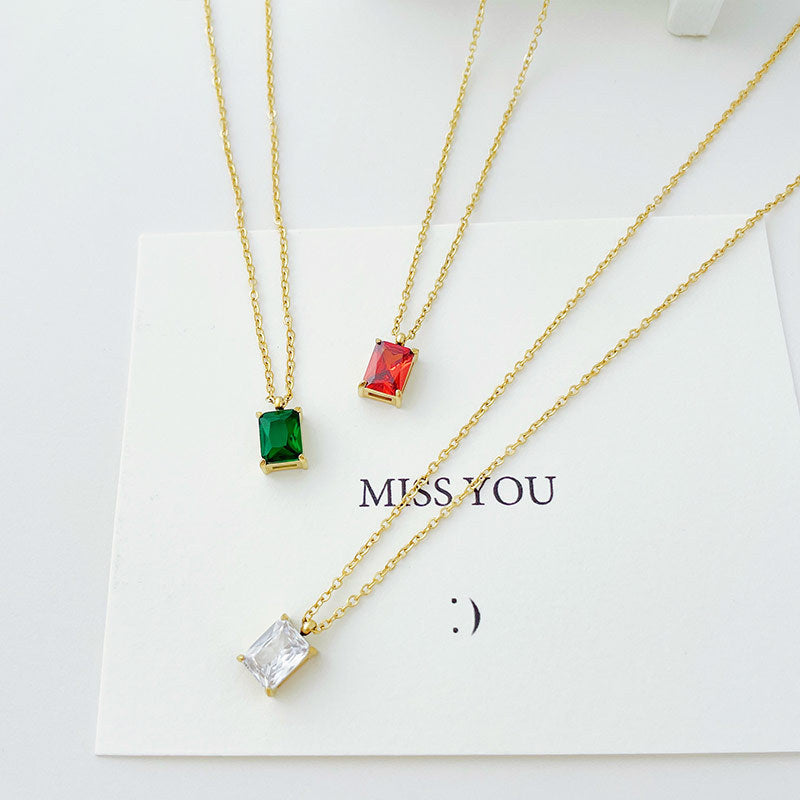 Elegant Minimalist Stainless Steel Rhinestone Pendant Necklace