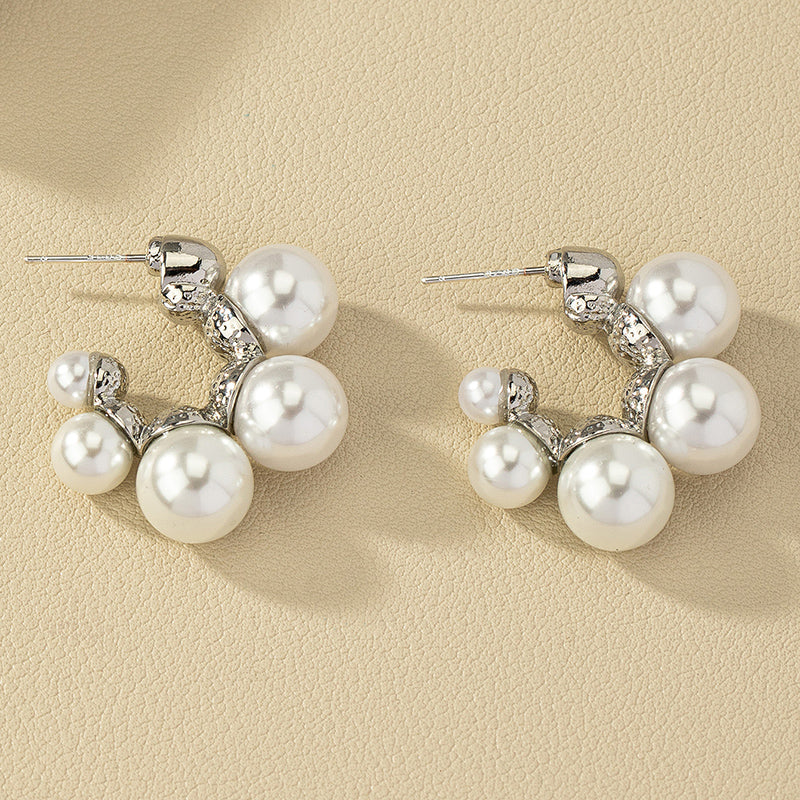 Elegant Geometric Alloy Inlay Pearl Hoop Earrings for Women