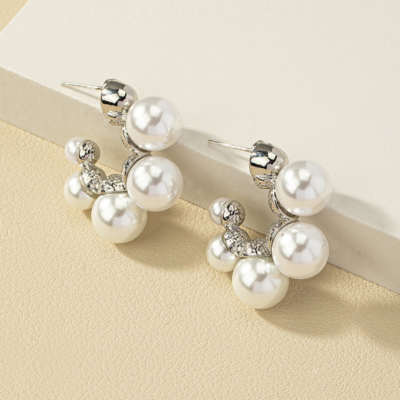 Elegant Geometric Alloy Inlay Pearl Hoop Earrings for Women