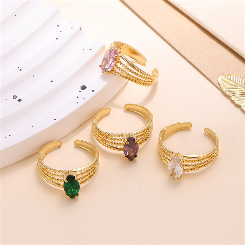 Elegant Oval Zircon Inlay 18K Gold Plated Adjustable Stainless Steel Ring