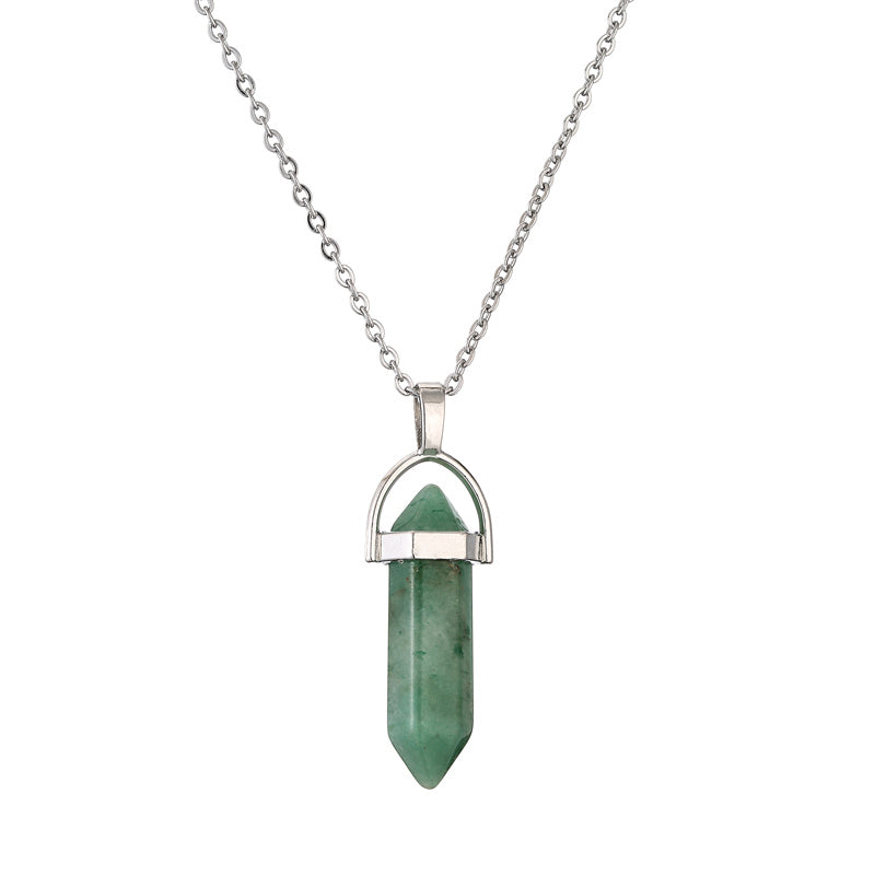 Ethnic Geometric Stainless Steel Natural Stone Crystal Pendant Necklace