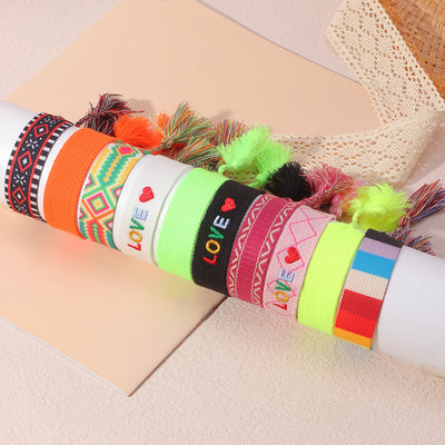 Ethnic Style Handmade Letter Embroidery Tassel Braided Bracelet Colorful Friendship Hand Rope Wristband