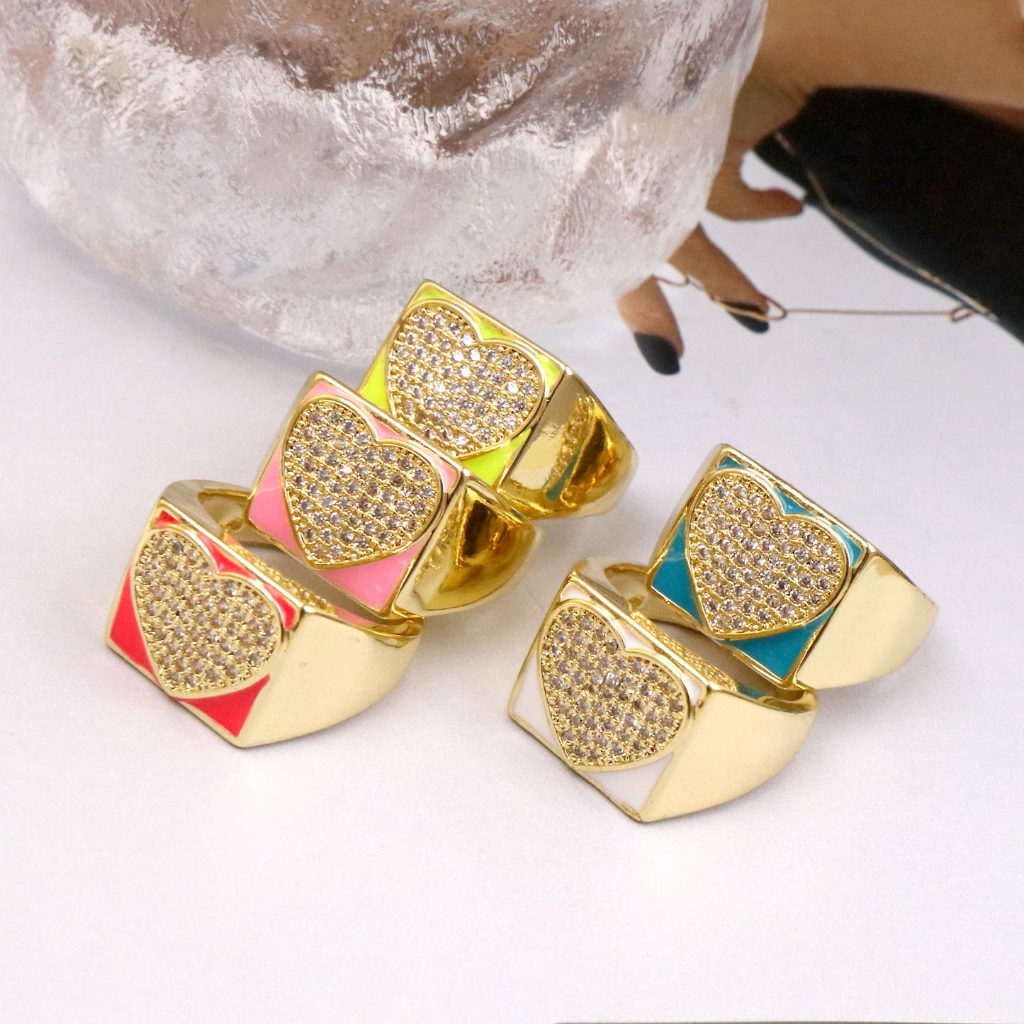 Ethnic Pentagram Heart Smiley Face Zircon Gold Plated Adjustable Open Ring