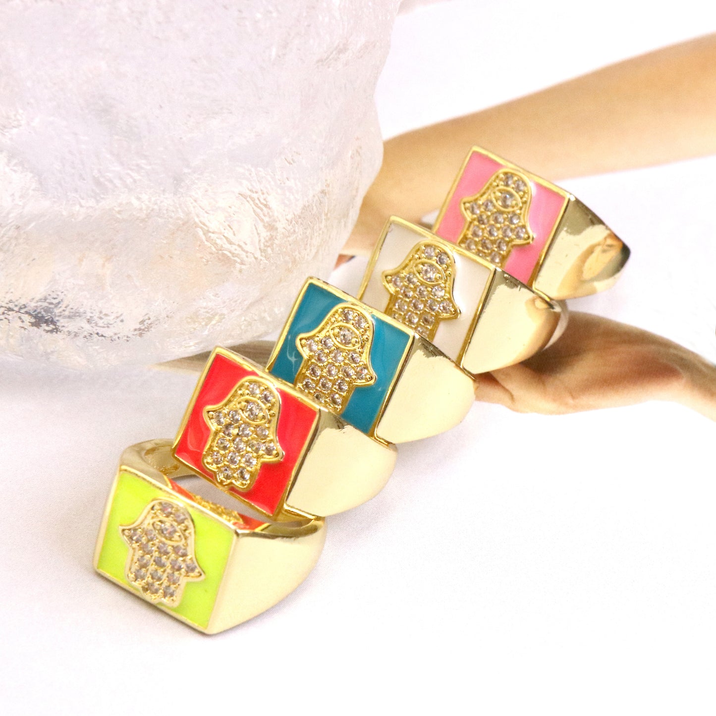 Ethnic Pentagram Heart Smiley Face Zircon Gold Plated Adjustable Open Ring