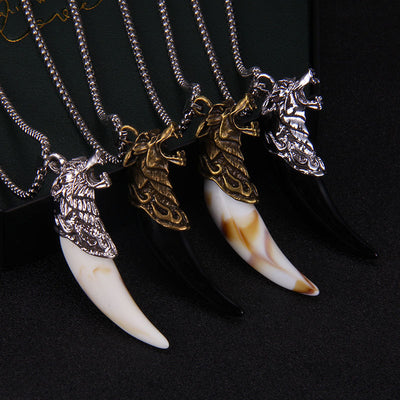 Ethnic Wolf Tooth Stainless Steel Pendant Necklace for Men