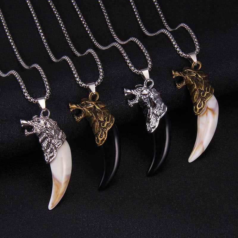 Ethnic Wolf Tooth Stainless Steel Pendant Necklace for Men