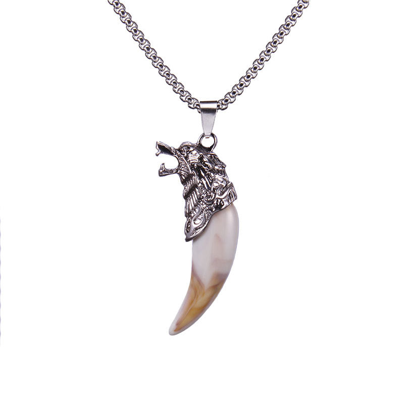 Ethnic Wolf Tooth Stainless Steel Pendant Necklace for Men