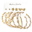 European Love Heart & Pearl Diamond Earring Set - 6 Piece Gold Round Ring Collection