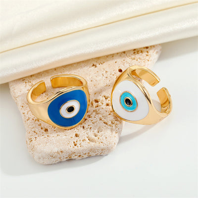 Vintage Retro Evil Eye Ring and Bracelet Set - Turkish Inspired Jewelry