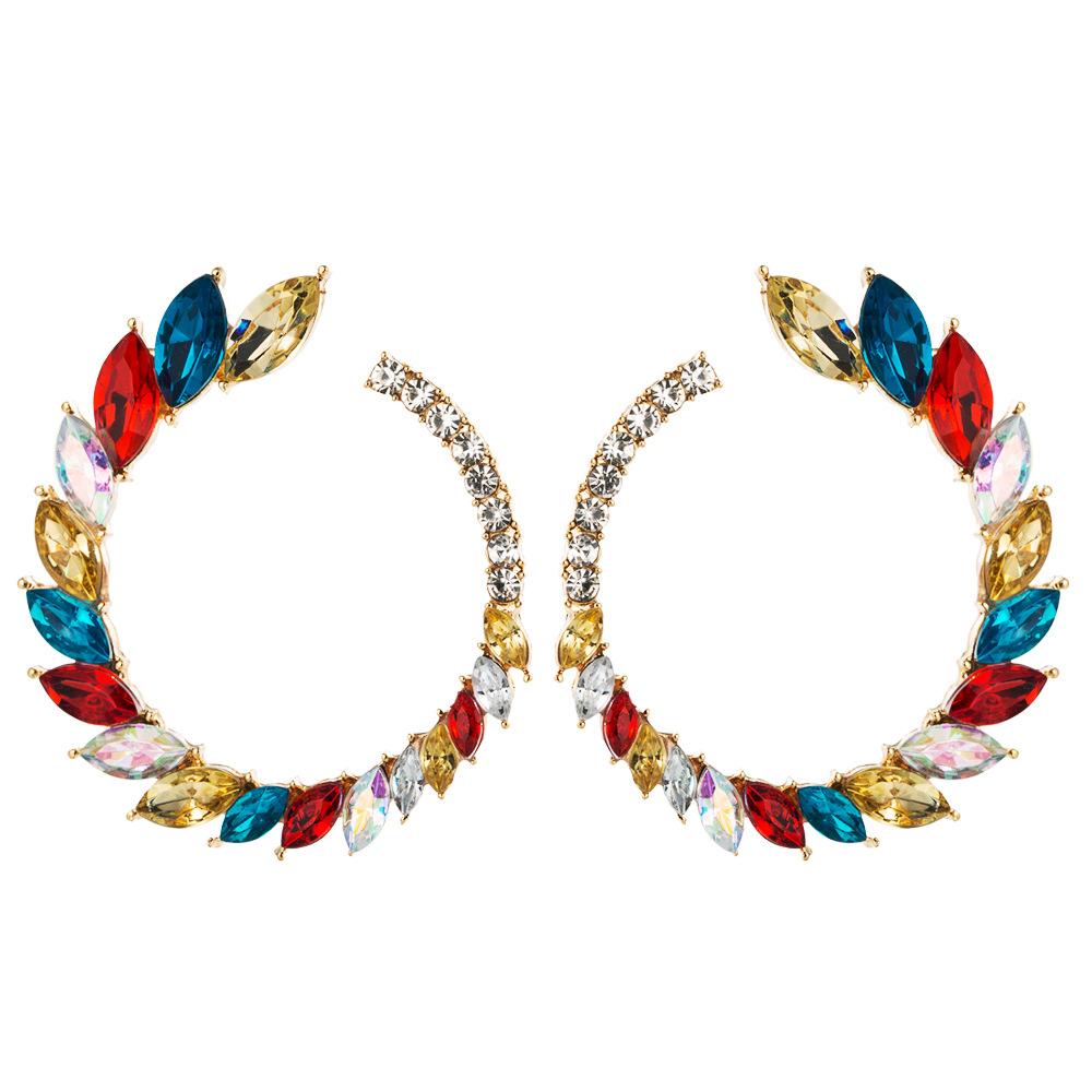 Vintage Colorful Rhinestone Hoop Earrings Set for Women