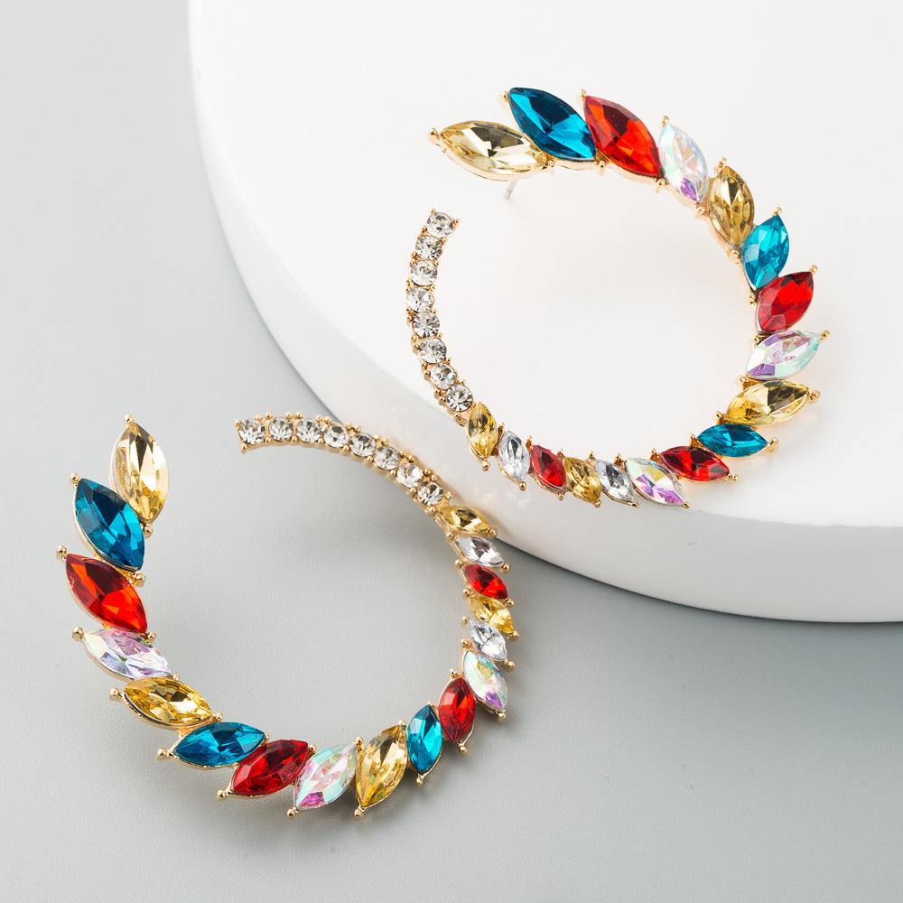 Vintage Colorful Rhinestone Hoop Earrings Set for Women