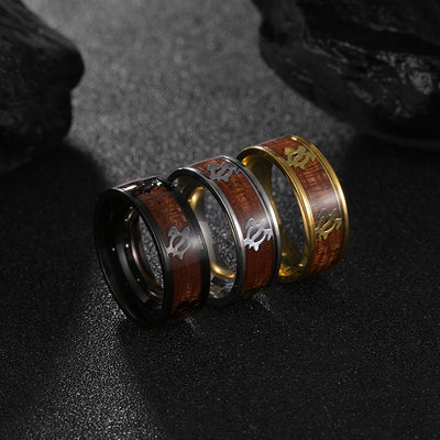 European Acacia Wood Turtle Pattern Titanium Steel Ring