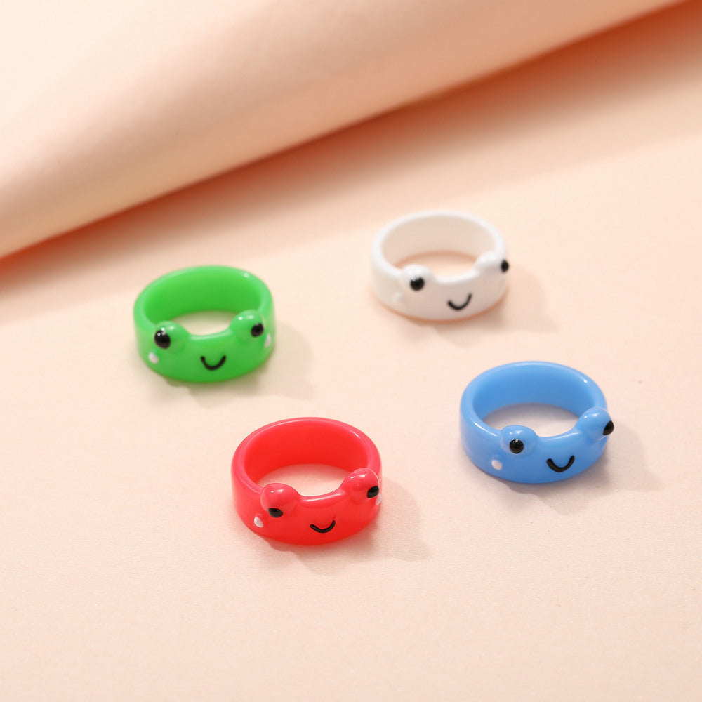 European American Cartoon Frog Resin Ring Set - Cute Creative Design for Women