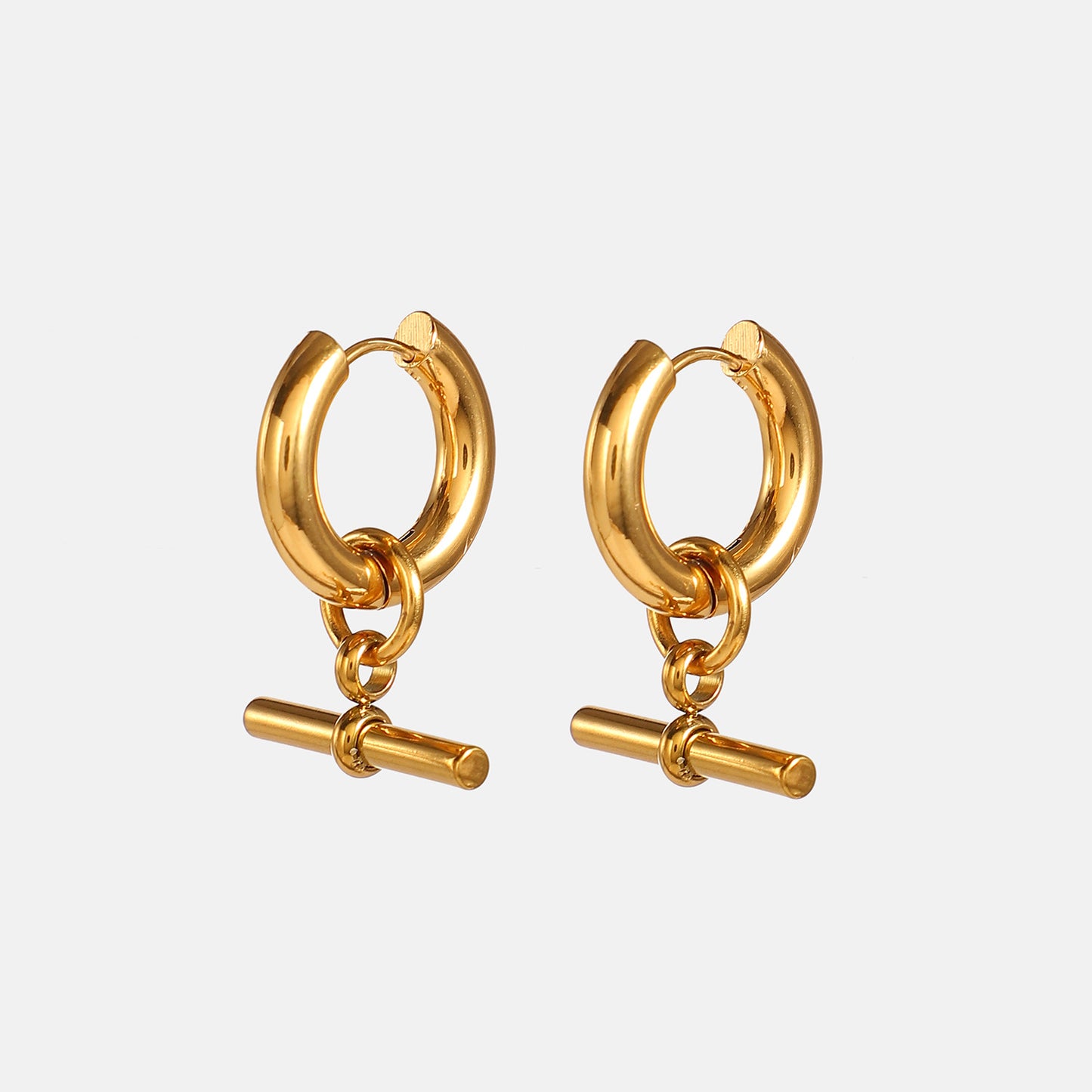 18K Gold-plated Geometric T Bar Pendant Earrings Stainless Steel