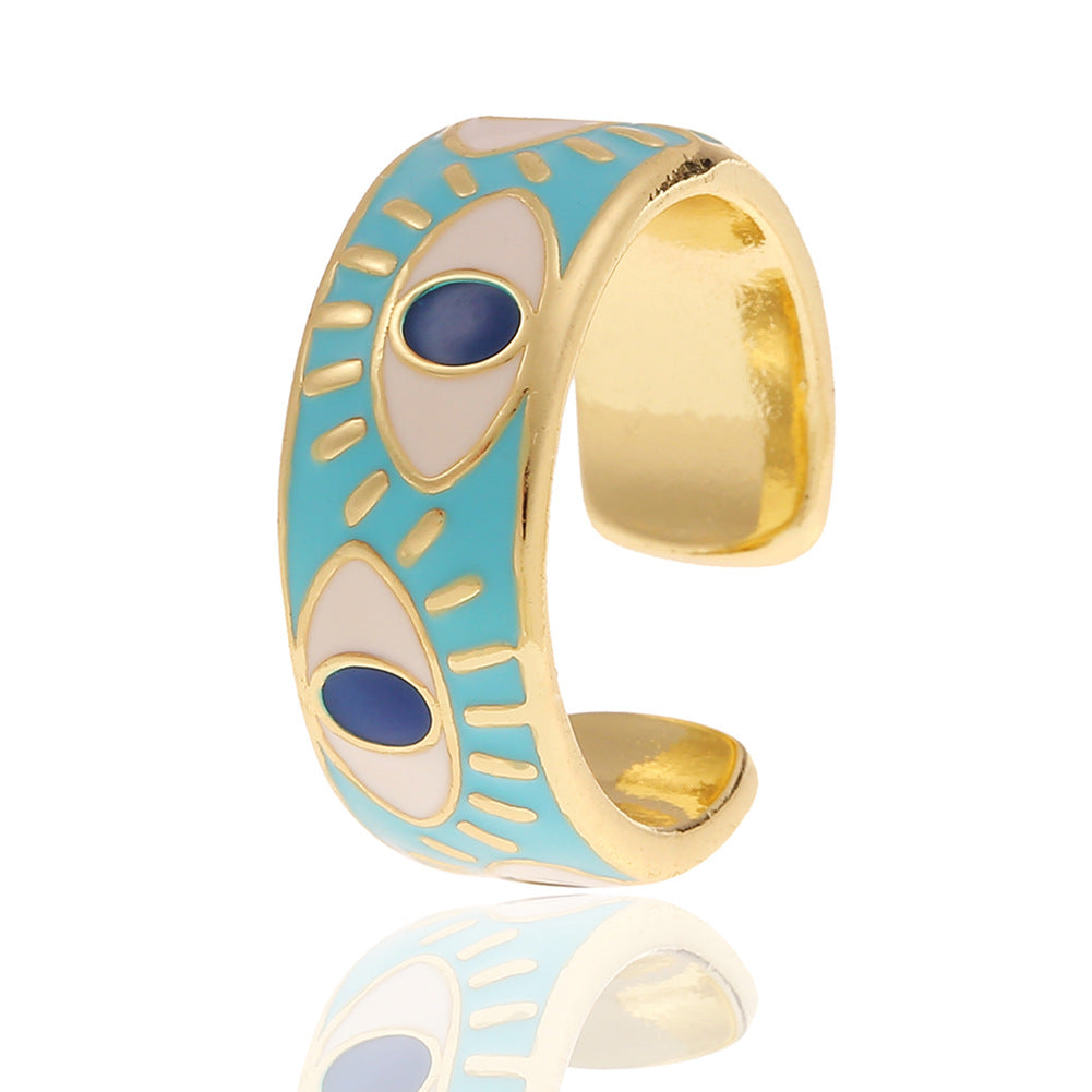 European American Fashion Colorful Evil Eye Copper Statement Ring