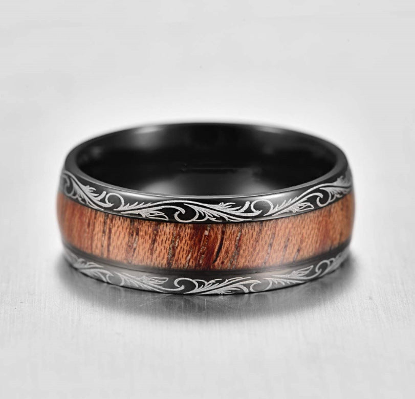 European And American Fashion New Elegant Aristocratic Black Phoenix Wood Grain Ring