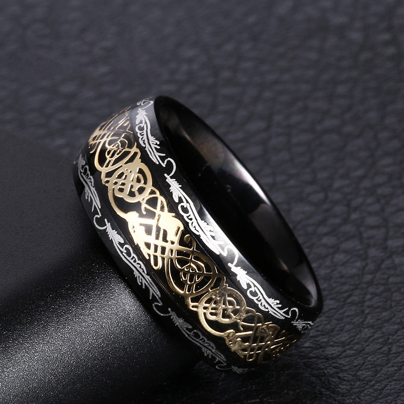 European And American Fashion New Elegant Aristocratic Black Phoenix Wood Grain Ring