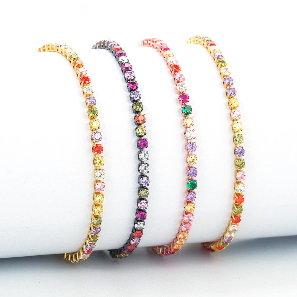 European American Fashion Zircon Multi-Color Adjustable Tennis Bracelet