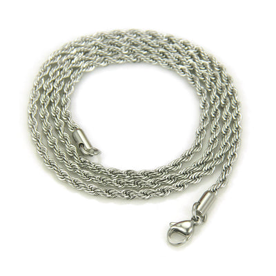 European American Fashion Stainless Steel Twist Chain Necklace 3mm Hip Hop Style