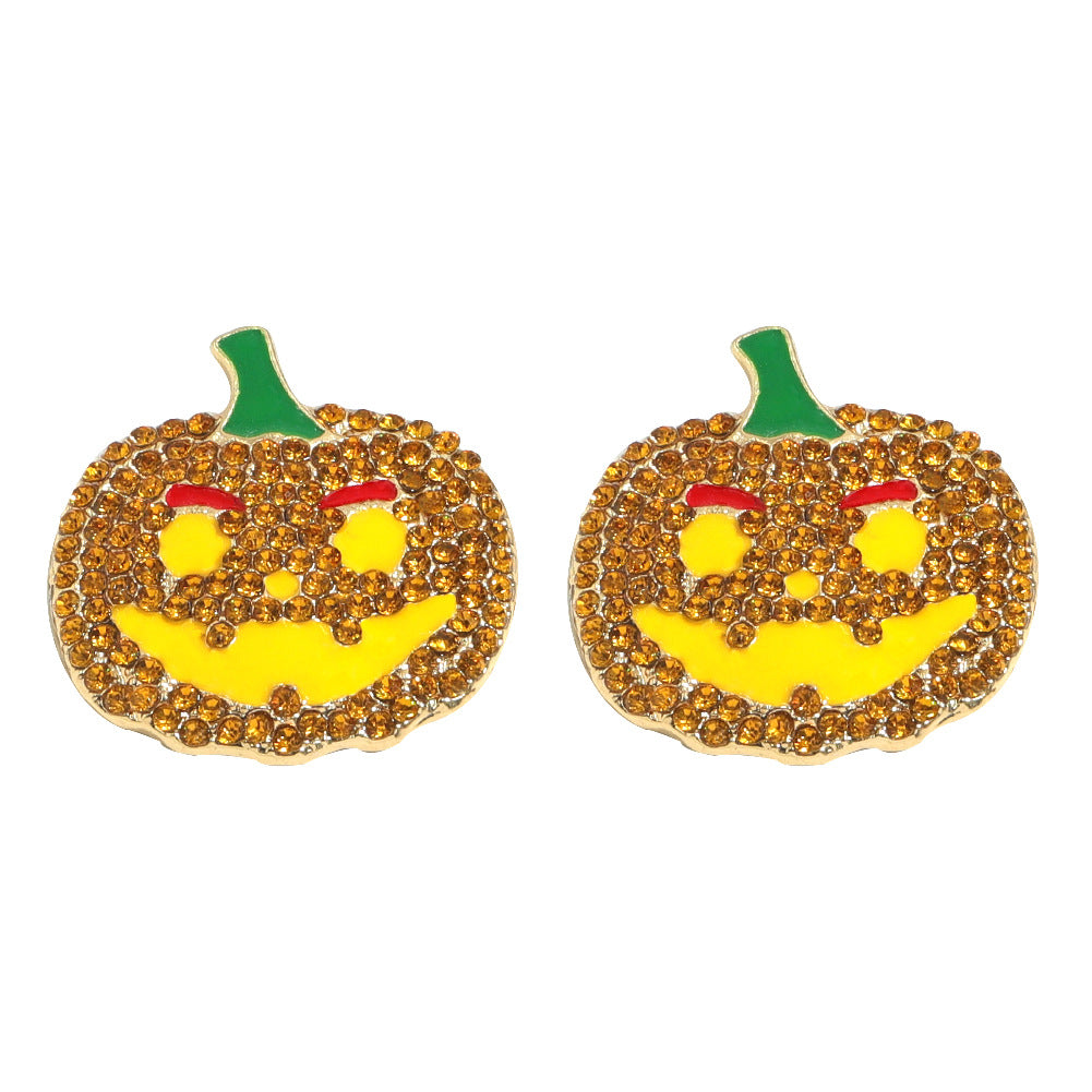 European And American Hot Selling Halloween Creative Funny Metal Diamond Pumpkin Ghost Skull Earrings
