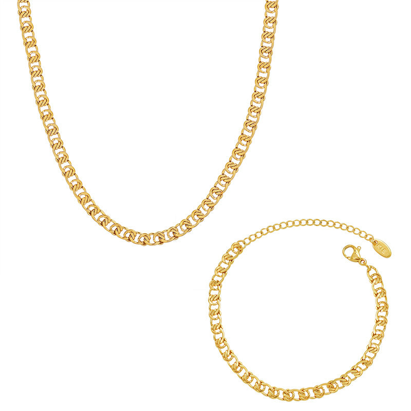 European And American Interlocking Geometric Necklace Bracelet Titanium Steel Plated 18K Real Gold Jewelry