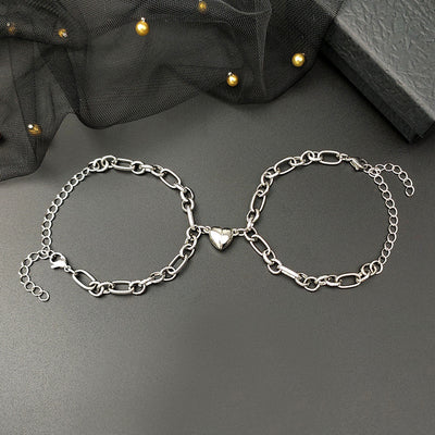 European American Alloy Heart Magnet Stainless Steel Couple Bracelet Set for Men and Women Jewelry