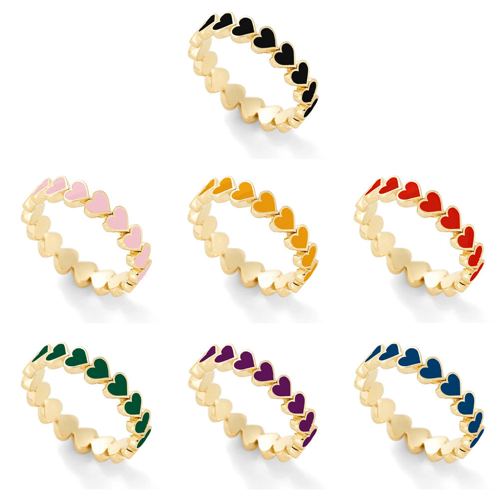 European American Multi-Color Heart-Shaped Alloy Ring - Trendy Jewelry