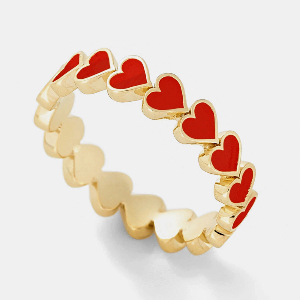 European American Multi-Color Heart-Shaped Alloy Ring - Trendy Jewelry