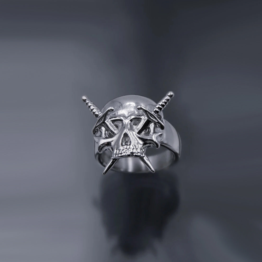 European American Gothic Rabbit Butterfly Skull Open Ring