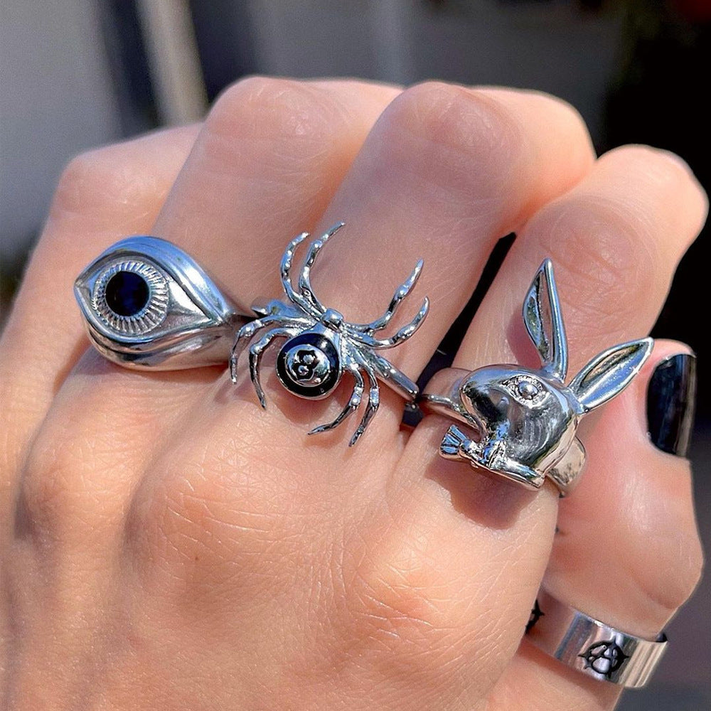 European American Gothic Rabbit Butterfly Skull Open Ring